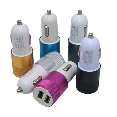1 Pcs New Car Charger Bullet Universal Aluminum Alloy Metal Dual USB Small Steel Cannon Mini Multifunctional Car Phone Charger
