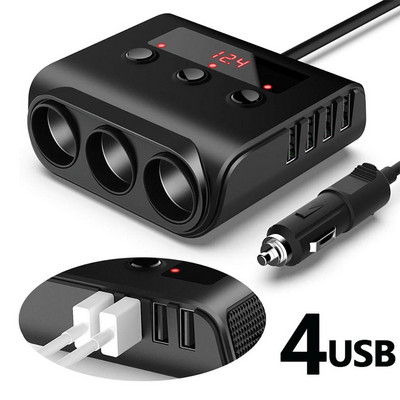 120 W automašīnas cigarešu šķiltavu adapteris ātrās uzlādes 3,0 12 V/24 V 3 kontaktligzdas barošanas sadalītāja līdzstrāvas izeja ar 8,5 A 4 USB portiem
