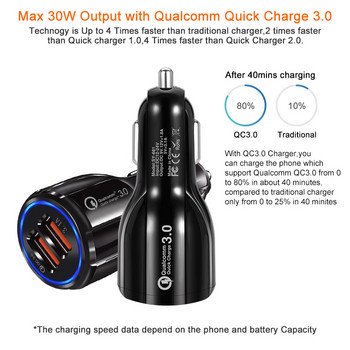 Бързо зареждане 3.0 Зарядно за кола Адаптер за гнездо за запалка QC 3.0 Двоен USB порт Бързо зареждане Автомобилни аксесоари за телефон DVR MP3