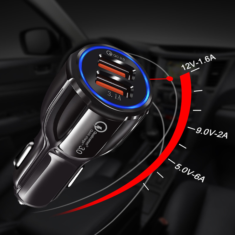 Încărcare rapidă 3.0 pentru mașină Adaptor priză pentru brichetă QC 3.0 Port dublu USB încărcare rapidă Accesorii pentru mașină pentru telefon DVR MP3