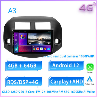 JIULUNET 8 nuclee Radio Auto Android 12 pentru Toyota RAV4 3 XA30 2005 - 2013 Player Multimedia Navigare Carplay AUTO 2 Din