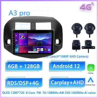 JIULUNET 8 nuclee Radio Auto Android 12 pentru Toyota RAV4 3 XA30 2005 - 2013 Player Multimedia Navigare Carplay AUTO 2 Din