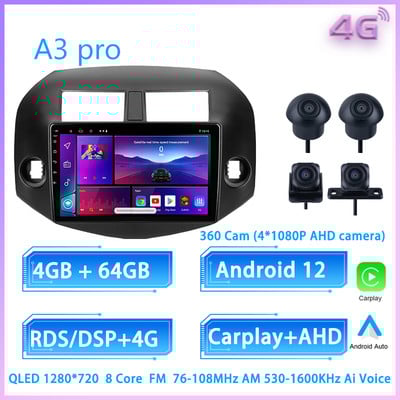 JIULUNET 8 nuclee Radio Auto Android 12 pentru Toyota RAV4 3 XA30 2005 - 2013 Player Multimedia Navigare Carplay AUTO 2 Din