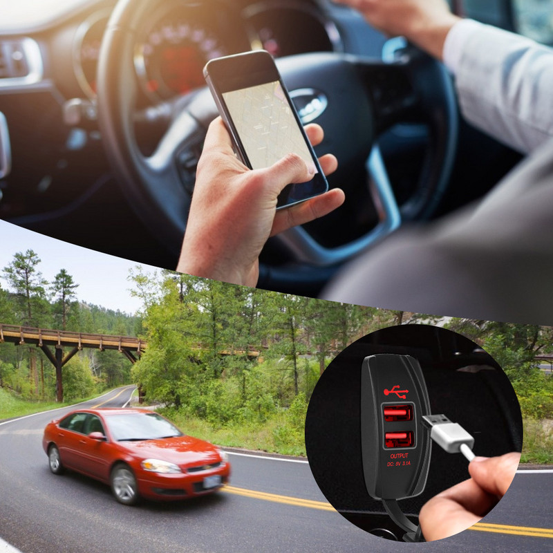 5V 3.1A LED rezistent la apă pentru mașină RV rulotă Adaptor automat porturi USB duale Încărcător universal antipraf pentru telefon Încărcător auto