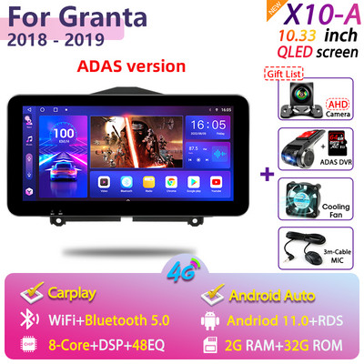 Vtopek 2Din 10,33" QLEDScreen ötvözet sztereó autórádió multimédiás videolejátszó LADA Granta Cross 2018-2019 GPS Auto Carplayhez