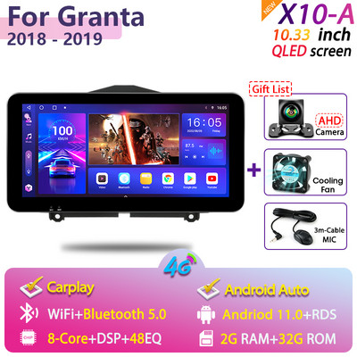 Vtopek 2Din 10,33" QLEDScreen ötvözet sztereó autórádió multimédiás videolejátszó LADA Granta Cross 2018-2019 GPS Auto Carplayhez