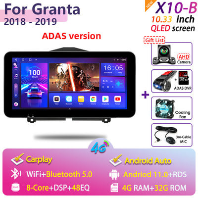 Vtopek 2Din 10,33" QLEDScreen ötvözet sztereó autórádió multimédiás videolejátszó LADA Granta Cross 2018-2019 GPS Auto Carplayhez