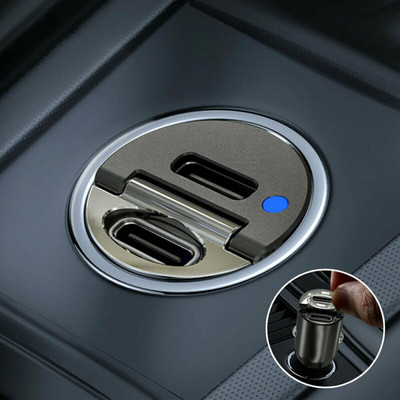 30 W automašīnas lādētājs USB ātrā lādētājs QC 3.0 ātrās uzlādes tips C PD uzlādes adapteris cigarešu ligzda šķiltavas mobilā tālruņa lādētājs