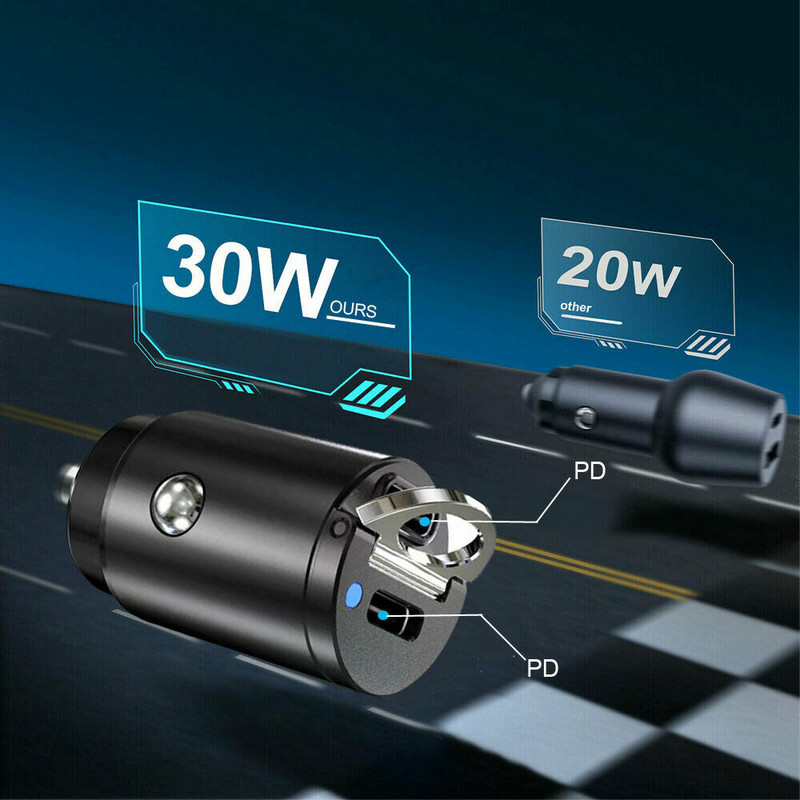 Încărcător auto 30W Încărcător rapid USB QC 3.0 Încărcare rapidă Tip C PD Adaptor de încărcare Brichetă pentru telefon mobil