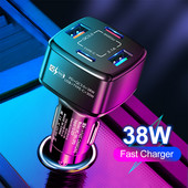 38W PD+type-c QC3.0 Încărcător rapid USB Adaptor încărcător auto One Drag Four Flash Priză încărcător auto 12V 24V pentru Iphone Xiaomi
