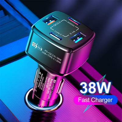 38W PD+type-c QC3.0 Usb gyors autós töltő autós töltő adapter One Drag Four Flash autós töltő aljzat 12V 24V Iphone Xiaomihoz