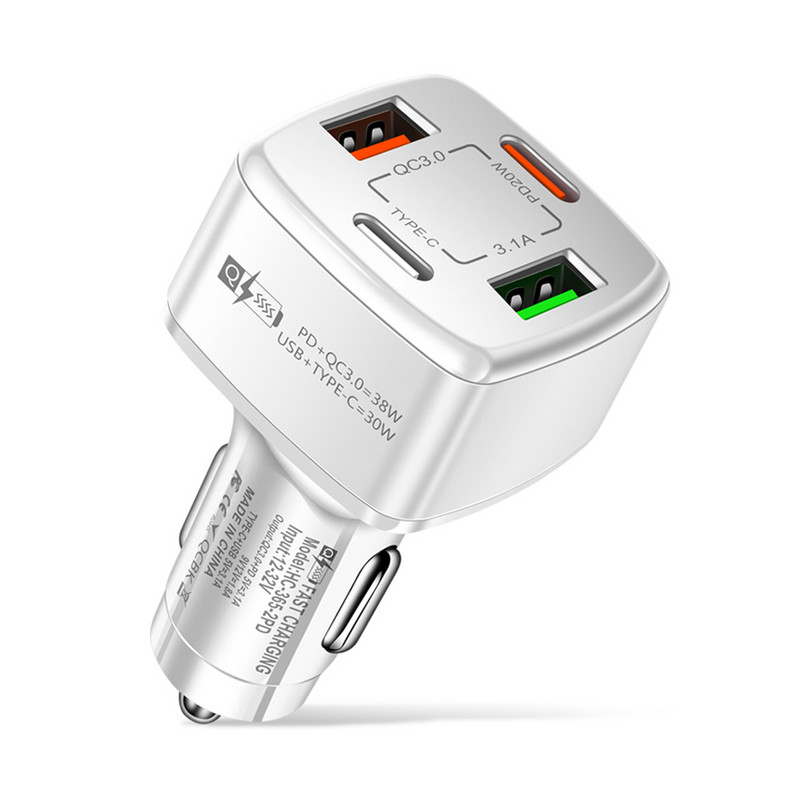 38W PD+type-c QC3.0 Încărcător rapid USB Adaptor încărcător auto One Drag Four Flash Priză încărcător auto 12V 24V pentru Iphone Xiaomi