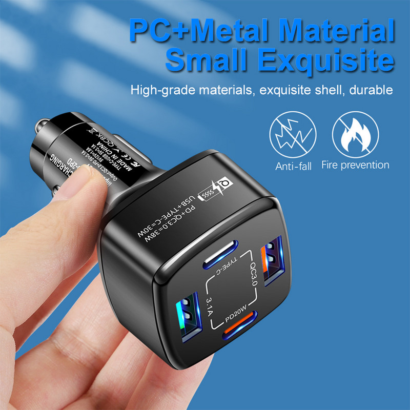 38W PD+type-c QC3.0 Încărcător rapid USB Adaptor încărcător auto One Drag Four Flash Priză încărcător auto 12V 24V pentru Iphone Xiaomi