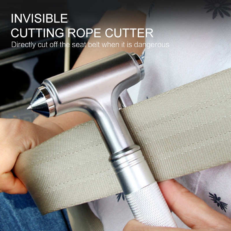 Automobilio saugos plaktukas Metalinis anglinis plienas 3 viename daugiafunkcinės dvigubos galvutės, nupjaunamos saugos diržo lango pertraukiklio išgyvenimo avarinis įrankis