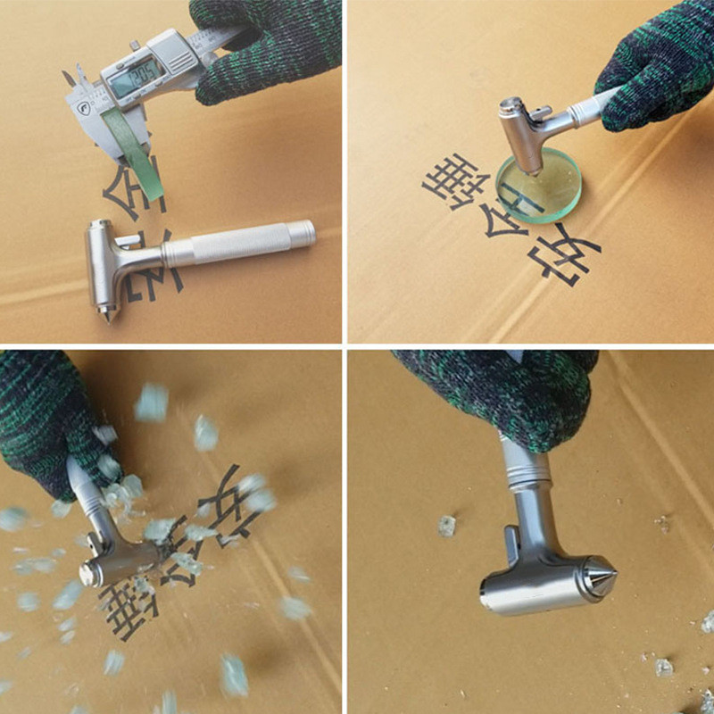 Automobilio saugos plaktukas Metalinis anglinis plienas 3 viename daugiafunkcinės dvigubos galvutės, nupjaunamos saugos diržo lango pertraukiklio išgyvenimo avarinis įrankis