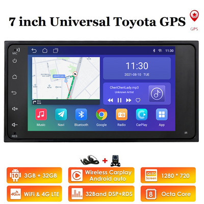 8 + 128 Android 12 7 "Auto Radio GPS Stereo Player pentru Toyota Corolla Camry RAV4 Prado Vios Hilux Terios Multimedia Nav Carplay DSP