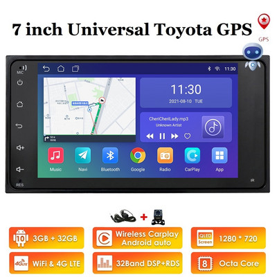 8 + 128 Android 12 7 "Auto Radio GPS Stereo Player pentru Toyota Corolla Camry RAV4 Prado Vios Hilux Terios Multimedia Nav Carplay DSP