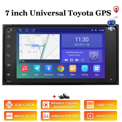8 + 128 Android 12 7 "Auto Radio GPS Stereo Player pentru Toyota Corolla Camry RAV4 Prado Vios Hilux Terios Multimedia Nav Carplay DSP