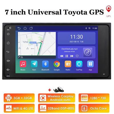 8 + 128 Android 12 7 "Auto Radio GPS Stereo Player pentru Toyota Corolla Camry RAV4 Prado Vios Hilux Terios Multimedia Nav Carplay DSP
