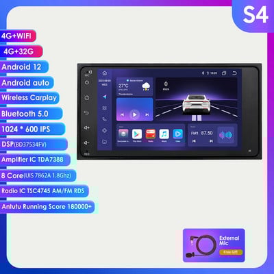 8 + 128 Android 12 7 "Auto Radio GPS Stereo Player pentru Toyota Corolla Camry RAV4 Prado Vios Hilux Terios Multimedia Nav Carplay DSP