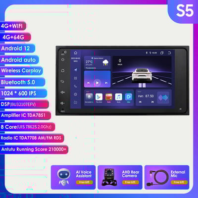 8 + 128 Android 12 7 "Auto Radio GPS Stereo Player pentru Toyota Corolla Camry RAV4 Prado Vios Hilux Terios Multimedia Nav Carplay DSP