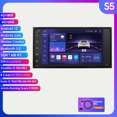 8 + 128 Android 12 7 "Auto Radio GPS Stereo Player pentru Toyota Corolla Camry RAV4 Prado Vios Hilux Terios Multimedia Nav Carplay DSP