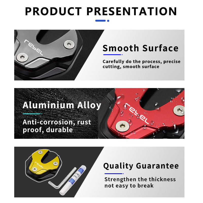 Suport pentru motociclete Picior Suport lateral Extensie Placă de suport pentru HONDA REBEL CM 300 500 CM300 CMX300 CMX500 Aliaj de aluminiu