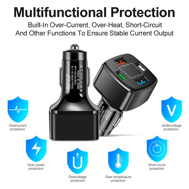 Încărcător de mașină PD USB Încărcare rapidă tip C Încărcător de telefon mobil pentru Iphone Samsung USB C QC 3.0 Încărcătoare pentru brichetă pentru tabletă