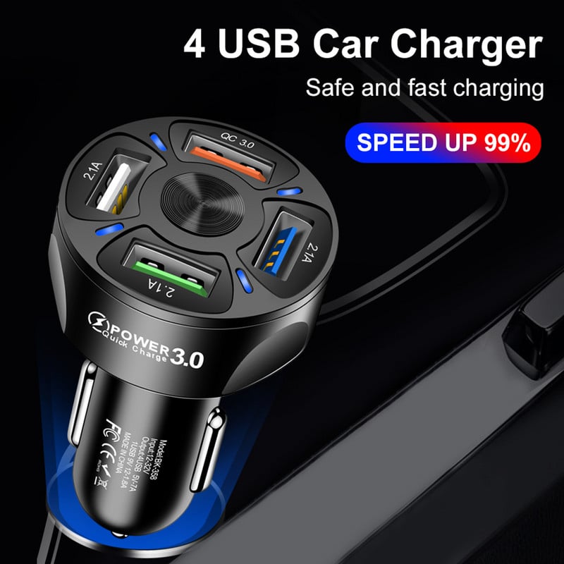 QC 3.0 autós töltő öngyújtó töltőadapter gyorstöltés 3 4 5 USB port LED jelzőfénnyel iPhone Xiaomi Huaweihez