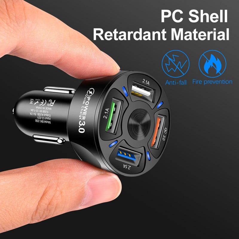 QC 3.0 autós töltő öngyújtó töltőadapter gyorstöltés 3 4 5 USB port LED jelzőfénnyel iPhone Xiaomi Huaweihez