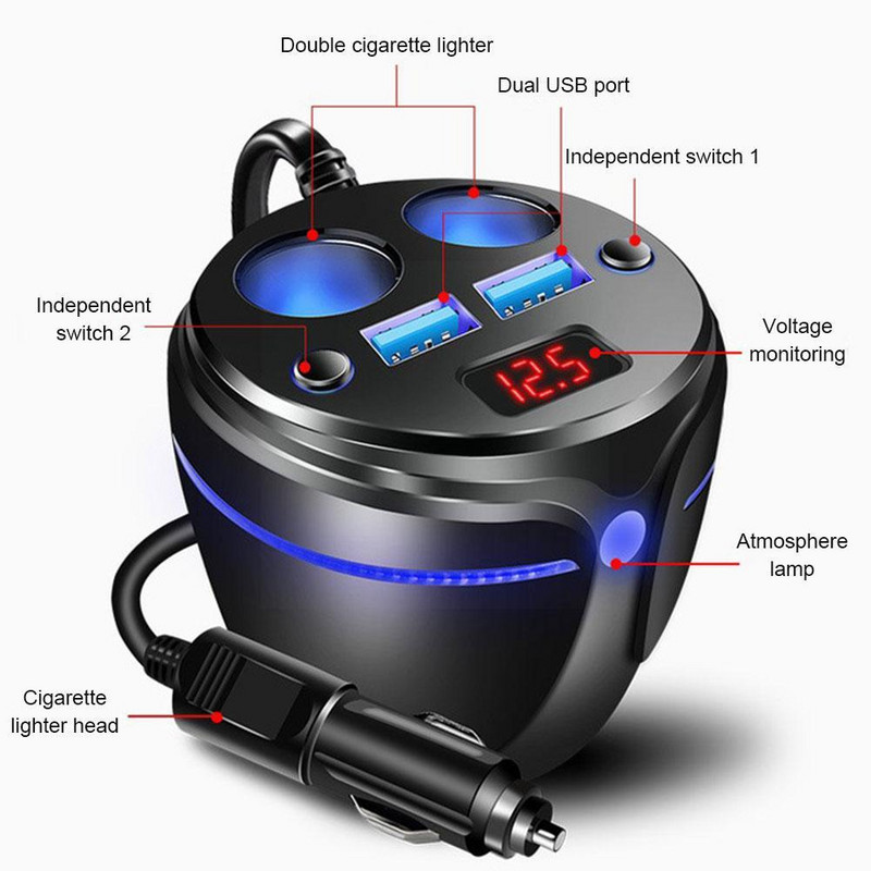Splitter pentru brichetă auto USB dual 3.1A Suport pentru țigarete pentru pahare Accesorii pentru separator pentru brichetă Încărcător pentru mașină W3F0