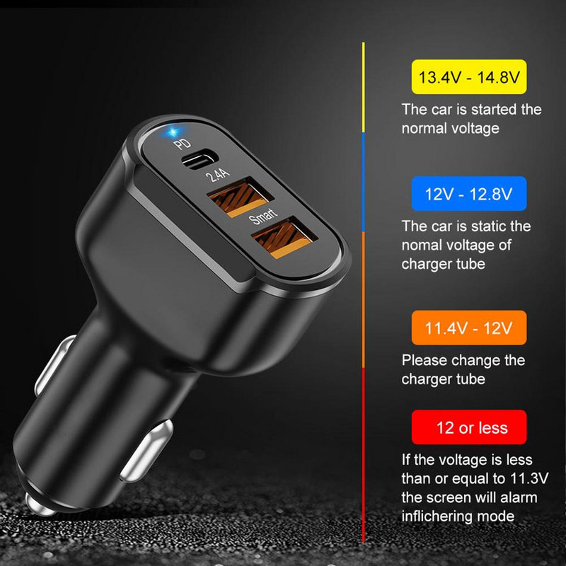 PD+2.4a Tip-c Încărcător auto Dual Usb Adaptor de încărcare universal 12-24V Priză țigară Încărcător rapid pentru telefon mobil