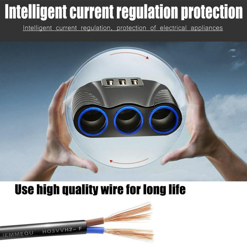 12v-24v țigară mașină 3 în 1 brichetă splitter mufă usb încărcător mușcă adaptor port 3 căi auto pentru telefon Dvr accesorii O3i6