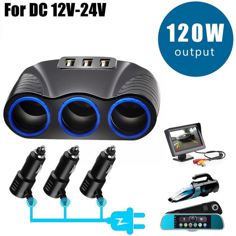 12v-24v țigară mașină 3 în 1 brichetă splitter mufă usb încărcător mușcă adaptor port 3 căi auto pentru telefon Dvr accesorii O3i6