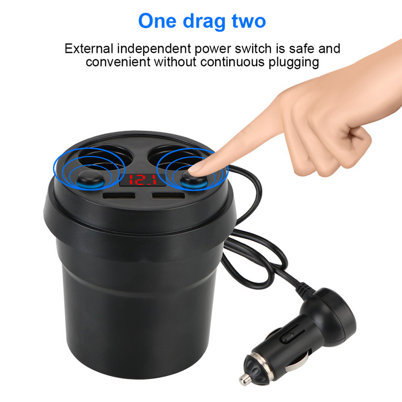 Cupă Adaptor priză Încărcătoare pentru telefon mobil Distribuitor pentru brichetă DC 5V 3.1A cu afișaj cu LED-uri Încărcător pentru mașină