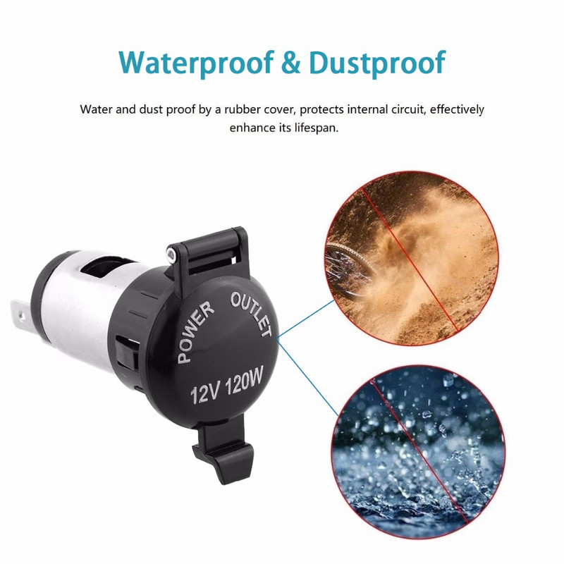120W Universal Car Brichetă Metal Capac Priză Impermeabil pentru Motocicletă Auto Camion ATV Barcă 12-36V Adaptor de alimentare
