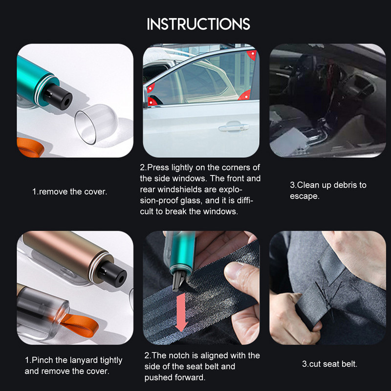 Mini ciocan de siguranță pentru mașină Tip de arc Ciocan de evacuare Spărgător de ferestre Poanson Cutter centură de siguranță Ciocan Instrument de evacuare de salvare