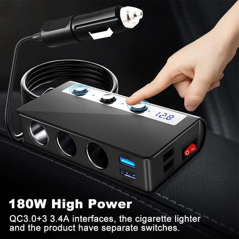 12V-24V 180W Încărcare rapidă Qc3.0 Priză de încărcare auto Dispenser de brichetă USB cu 4 porturi Aparate electrice pentru mașină