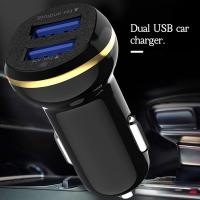 Car Phone Charger Fast 3.1A Dual USB Power Adapter Mini LED Auto Mobile Phone Charger, Black