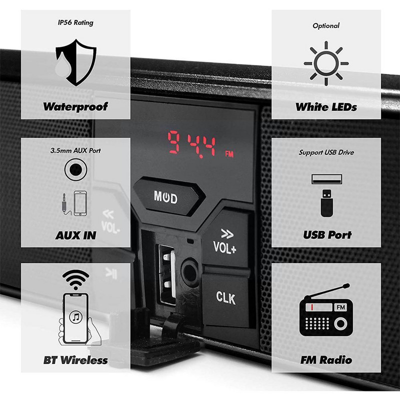 Led kijelző Motorkerékpár Bluetooth Audio Hangrendszer Rádió Moto Stereo Control App Tartozékok Mp3/tf/usb lopásgátló hangszóró S4e1