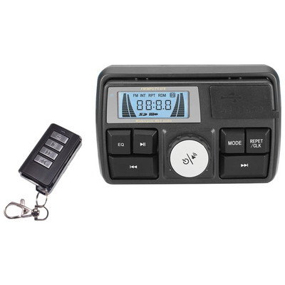 Motorkerékpár audio MP3 rádió hangrendszer Sztereó hangszórók Bluetooth vízálló FM 5 EQ funkciók LCD kijelző USB/SD/TF
