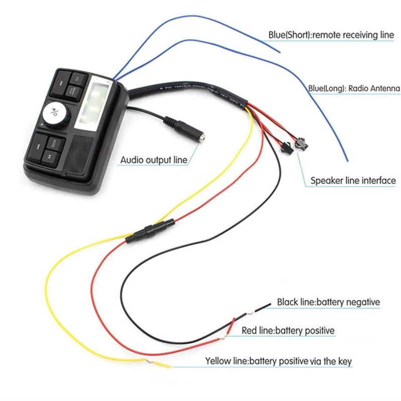 Motorkerékpár audio MP3 rádió hangrendszer Sztereó hangszórók Bluetooth vízálló FM 5 EQ funkciók LCD kijelző USB/SD/TF