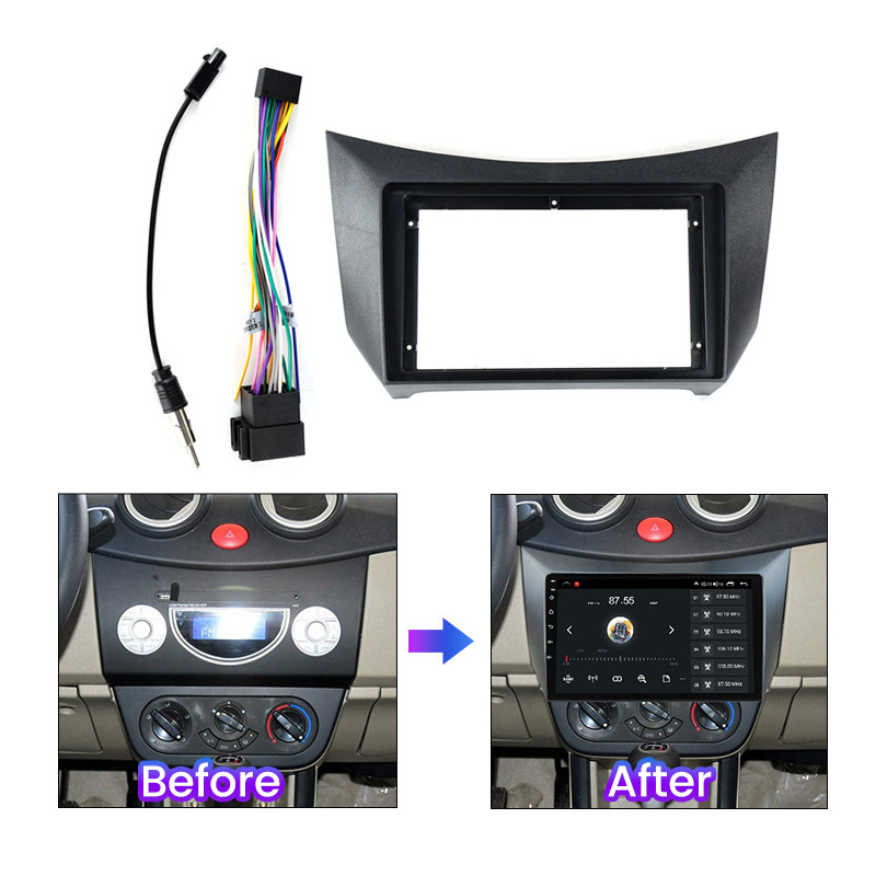 2 Din Radio Fascia, skirtas Lifan 320 2008-2014 Stereo skydelio montavimas Prietaiso komplekto rėmo adapterio rėmelio komplekto kabelis