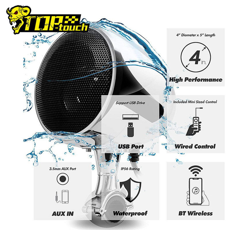 2db Motorkerékpár Bluetooth Audio lejátszó Vízálló motocross hangszóró USB AUX erősítő sztereó 300W FM rádióval