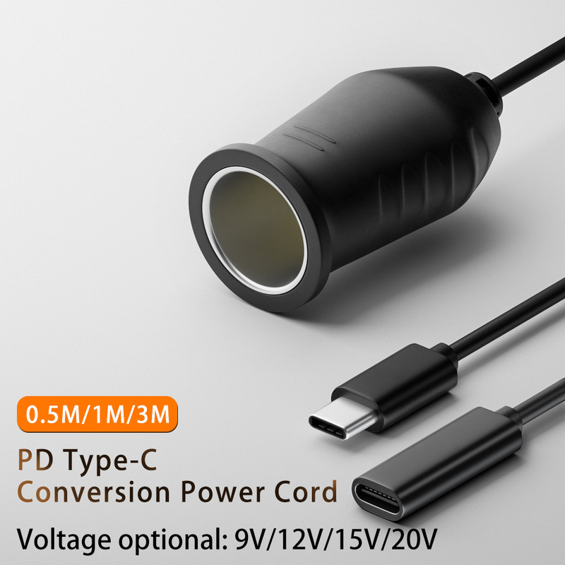 65 W-os C-típusú, dugaszoló autóhoz csatlakoztatott szivargyújtó aljzat tápegység szivargyújtó adapter kábel autós tartozékok GPS ventilátor műszerfalhoz