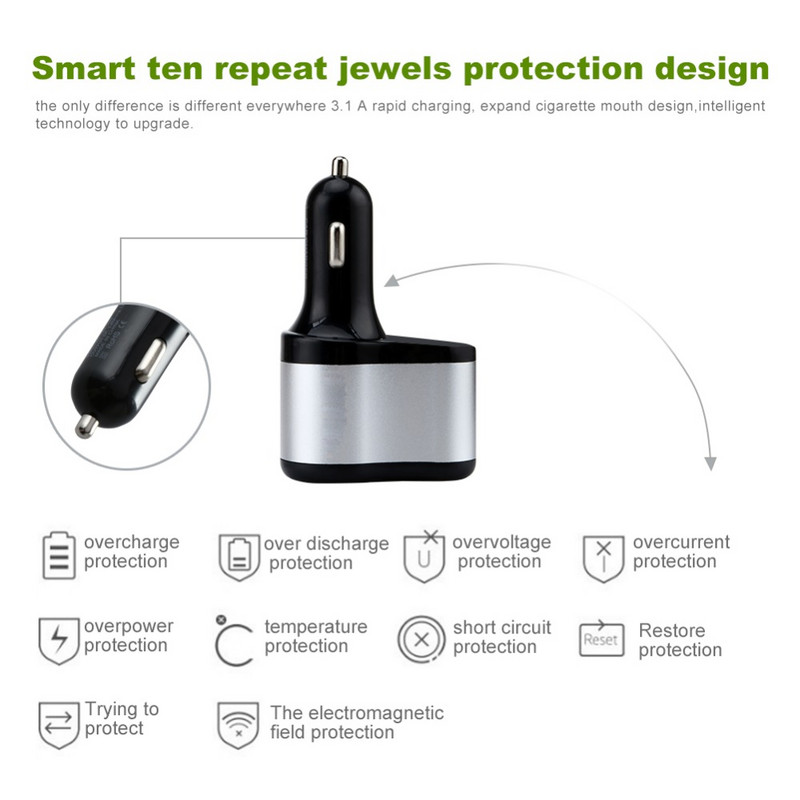 3.1A dupla USB szivargyújtó autós töltő szivargyújtó aljzat öngyújtó gyorstöltő tápellátás automatikus USB adapter minden okostelefonhoz