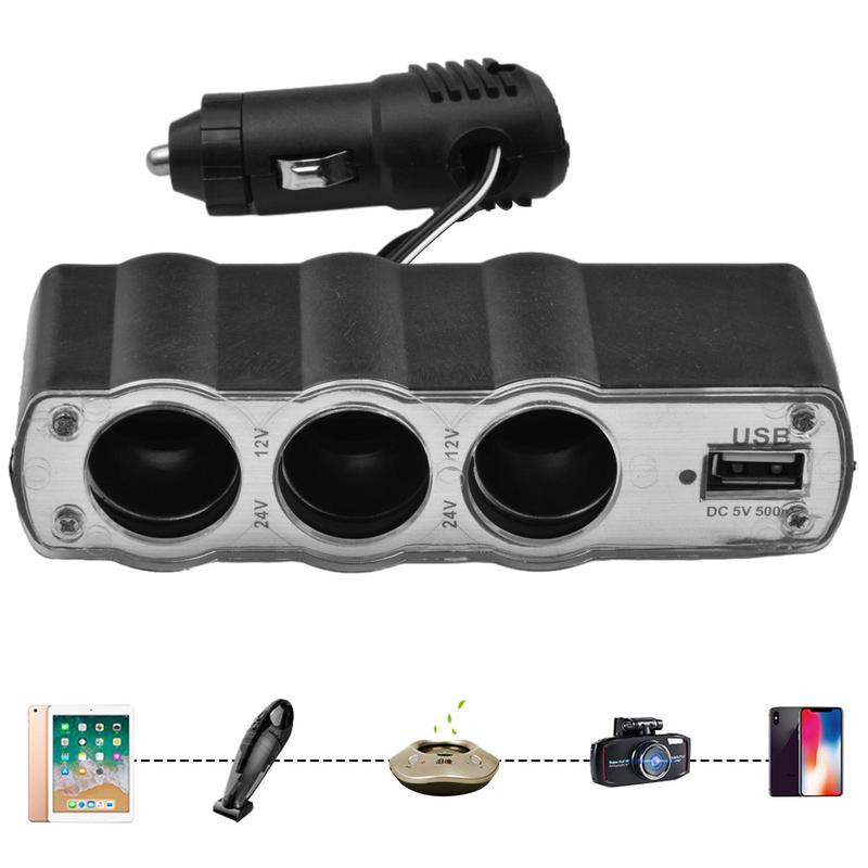 3 în 1 3 prize Splitter brichetă 12 V adaptor de alimentare pentru mașină cu porturi de încărcare USB pentru bordul mașinii încălzitor auto pernă încălzită