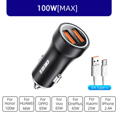 TG 100W Încărcător pentru telefon auto PD 20W Port dublu tip C Adaptor pentru brichetă auto USB Încărcător auto pentru încărcare rapidă pentru iPhone HUAWEI