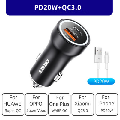 TG 100W Încărcător pentru telefon auto PD 20W Port dublu tip C Adaptor pentru brichetă auto USB Încărcător auto pentru încărcare rapidă pentru iPhone HUAWEI