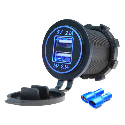 12/24V autós motorkerékpár szivargyújtó kettős USB töltő aljzatok LED világítás tápcsatlakozó kimeneti adapter tengeri csónak lakóautóhoz